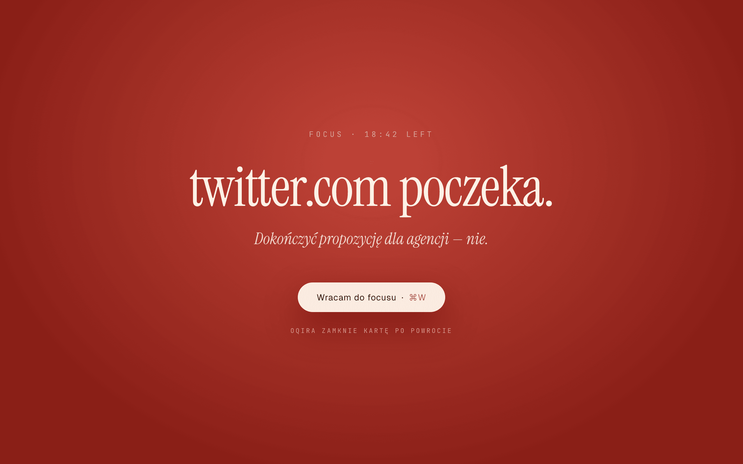 Oqira blokuje rozpraszającą stronę w trakcie sesji focus